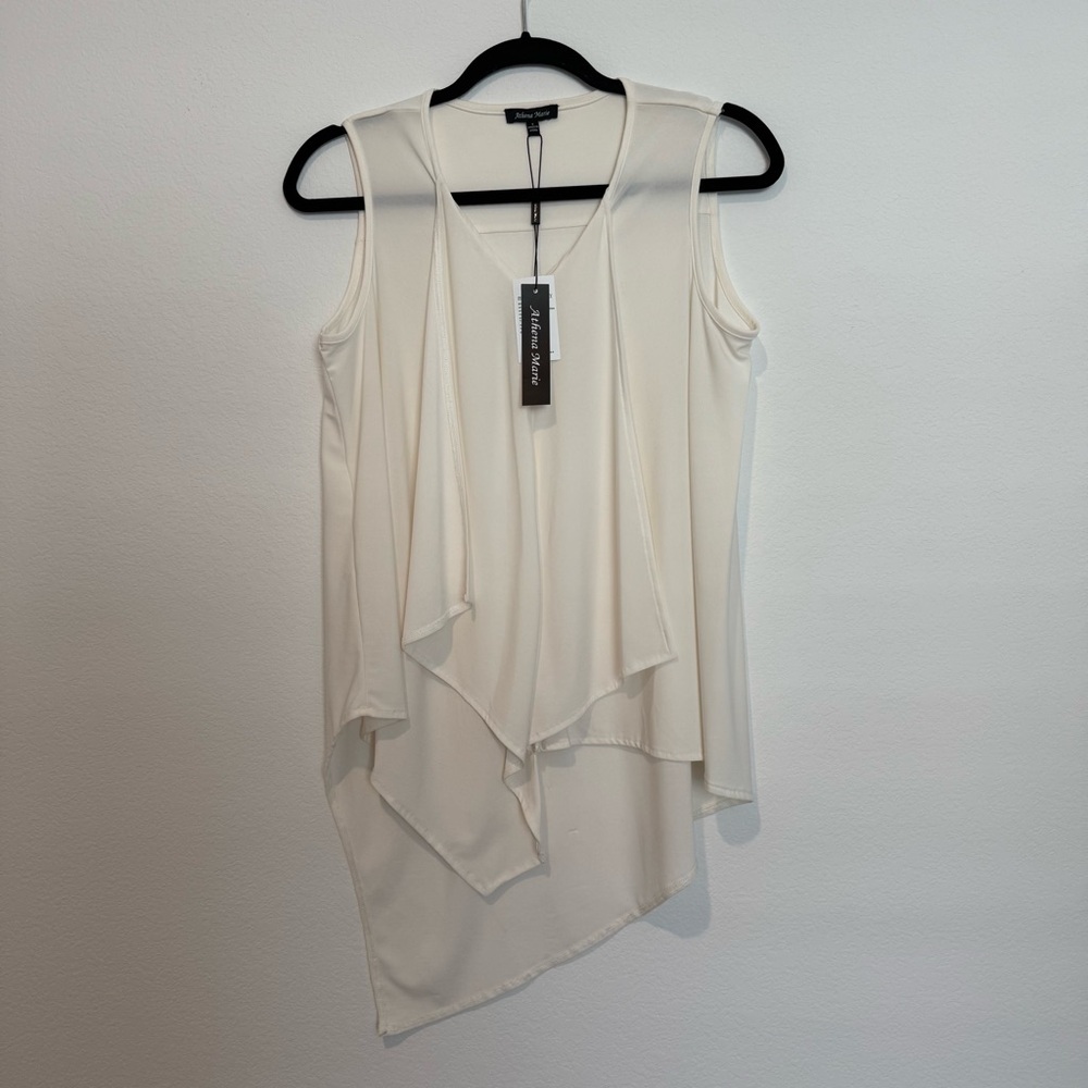 Athena Marie Ivory V Neck Sleeveless Drapey Blouse